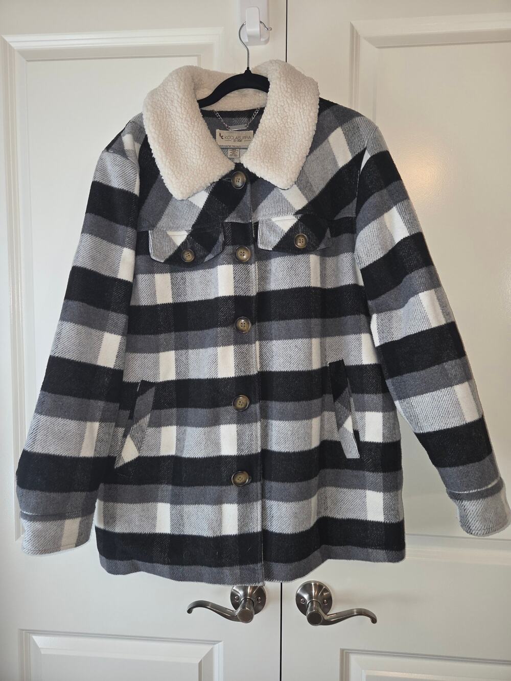 UGG Koolaburra Plaid Fleece Collar Button Front Coat Size XL